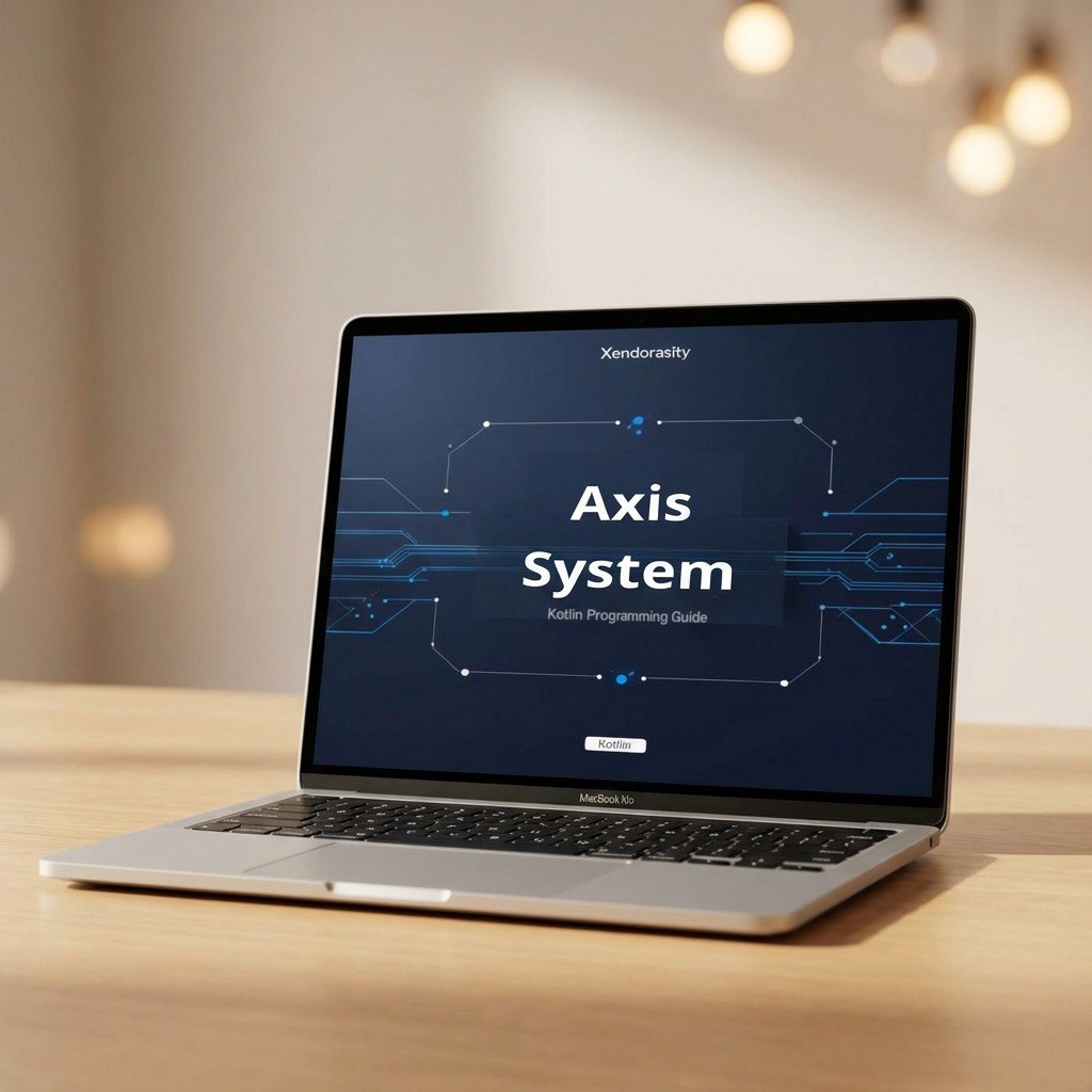 Laptop on a wooden surface with 'Axis System' displayed on the screen