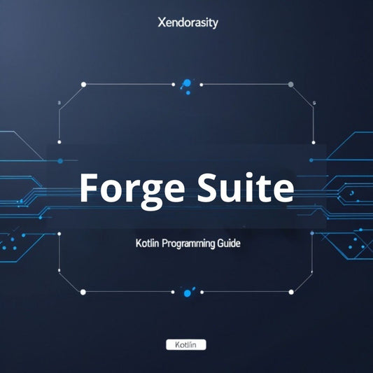 Cover of 'Forge Suite Kotlin Programming Guide' by Xendorasity on a dark blue background with circuit design elements.