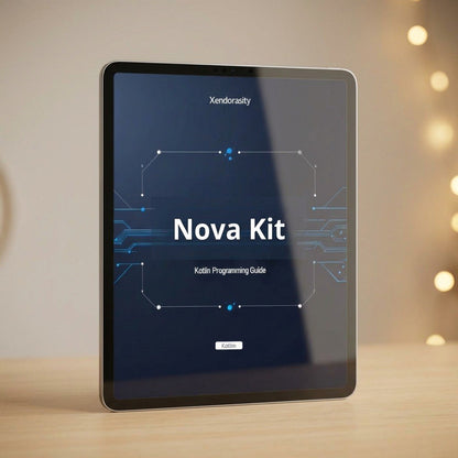 Tablet displaying 'Nova Kit' on a blurred background