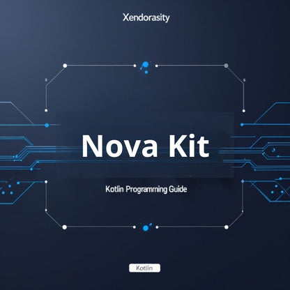Cover of 'Nova Kit Kotlin Programming Guide' by Xendorasity with technical design elements on a dark blue background.