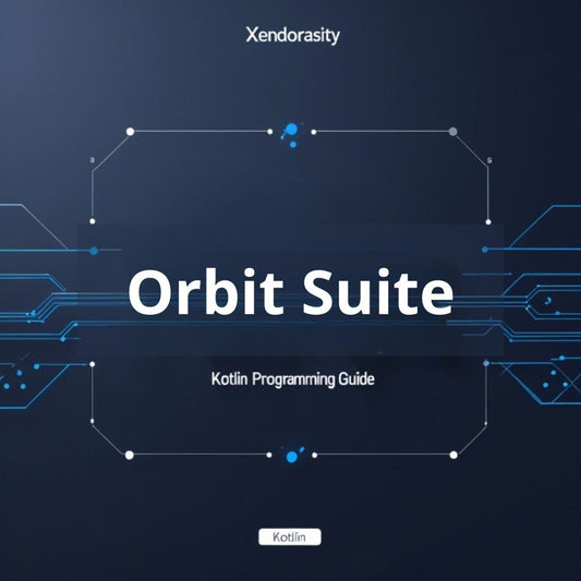 Cover of 'Orbit Suite Kotlin Programming Guide' by Xendorasity on a dark blue background with circuit-like design.