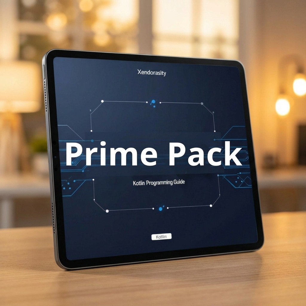 Tablet displaying 'Prime Pack' on a blurred indoor background